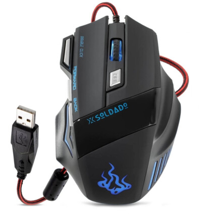 Mouse Optico Gamer Soldado 3000dpi USB Preto 7 Cores De Luz De Led Peso Metal EXBOM - Gm-700