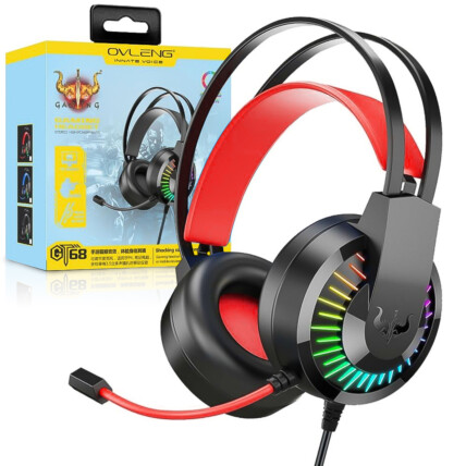Headset Gamer com Microfone e Led RGB Vermelho OVLENG - GT-68