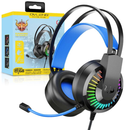 Headset Gamer com Microfone e Led RGB Azul OVLENG - GT-68