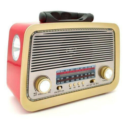 Caixa De Som Retro Vintage Portátil Rádio FM/AM Cartão SD / Usb / Aux P2 com Lanterna Altomex - A-3199