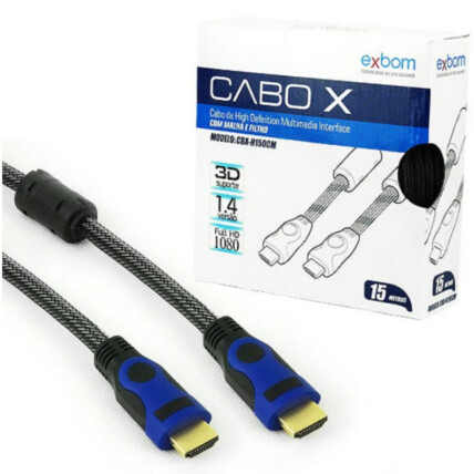 Cabo HDMI 15 Metros 1.4 com Malha e Filtro OD7.3 Blindado Exbom - CBX-H150CM
