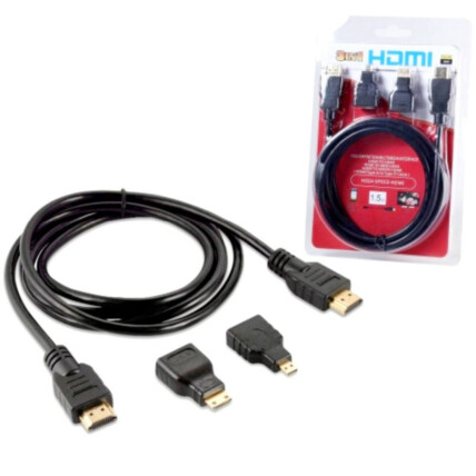 Cabo HDMI 3 EM 1 Micro HDMI / Mini HDMI com 1.5 Metros - KAP-HATV