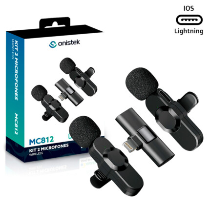 Kit 2 Microfones de Lapela Wireless Sem Fio para IOS Lightning Onistek - ON-MC812