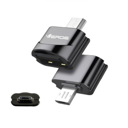Adaptador OTG Micro USB V8 Macho para USB Fêmea Verde - ZJT-V8-OTG-1