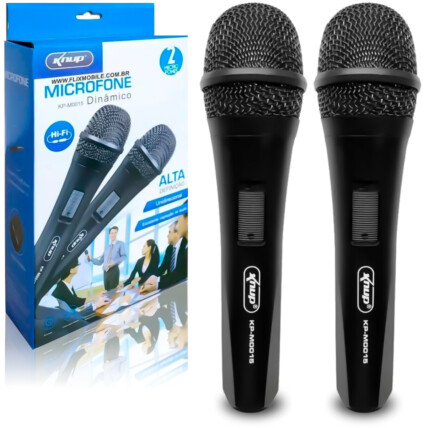 Microfone Profissional com Fio Dinâmico Duplo KNUP - KP-M0015