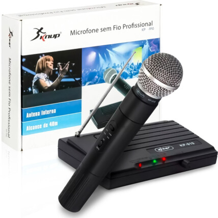 Microfone s/ Fio VHF Wireless Bivolt Karaoke Pro KNUP - KP-910