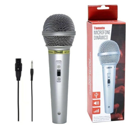 Microfone Dinâmico com Fio Profissional P10 Tomate - MT-1018