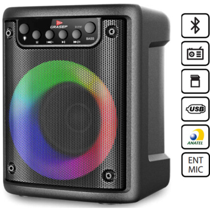 Caixa de Som Bluetooth Portátil 10W 13x13x17cm Grasep - D-3141