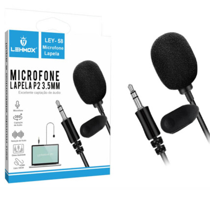 Microfone de Lapela Entrada P2 3.5mm Lehmox - LEY-58