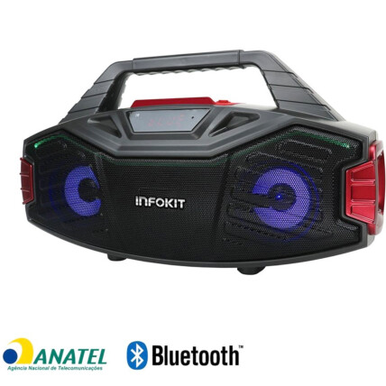 Mini System Wireless Bluetooth Portátil 15W Extra Bass Karaokê/FM/USB/TF LED Multicolorido Infokit - VC-M410BT